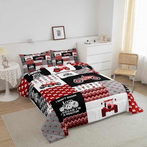 Feelyou Cartoon Tractor Comforter Set Farm Tractor Down Duvet for Kids Boys Toddler Vehicle Truck Bedding Set Harvester Excavator Comforter 1 Comforter Set with 1 Pillowcase Twin Size