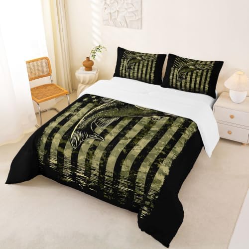 Feelyou Bass Fish Comforter Set King Size 3Pcs for Women Men