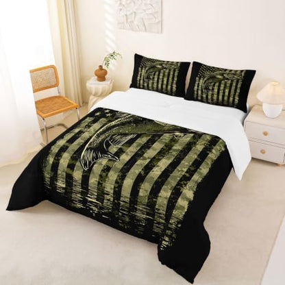 Feelyou Bass Fish Comforter Set King Size 3Pcs for Women Men