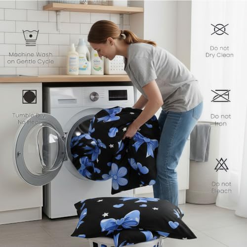 jejeloiu Bow Comforter Set All Season Bowknot Bedding Set with 2 Pillow Cases Black Blue Microfiber Kids Full Bedclothes Bow-tie Bedroom Decor Duvet Quilt Breathable Soft Lightweight