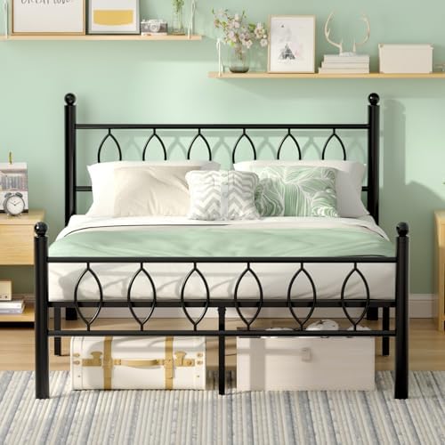 Full Size Bed Frame with Headboard, 14 Inch Classic Metal Platform Bed Frame, Under Bed Storage, No Box Spring Needed, Easy Assembly, Black