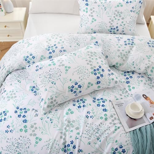 MUXHOMO Blue Flower Bed in a Bag King 7 Pieces, King Comforter Set Reversible Botanical Flowers Design, Ultra Soft & Breathable Bedding Sets with Comforter, Sheets, Pillowcases & Shams