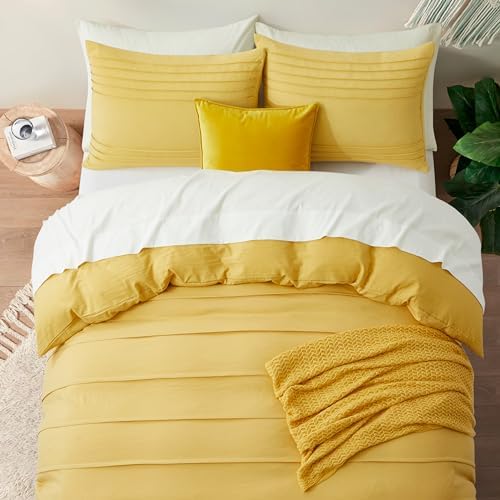 Oli Anderson 3PCS Pleated Duvet Cover Set, Mist Yellow, Queen