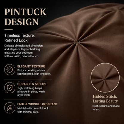 CozyLux Oversized King Comforter Set Brown, 7 Pieces Pintuck Bed in a Bag