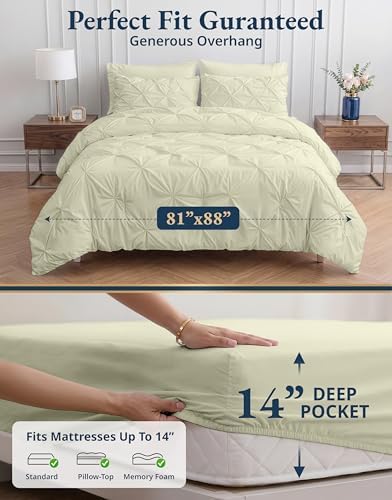 LANE LINEN 7 Piece Full Comforter Sets Microfiber Down Alternative - Ivory