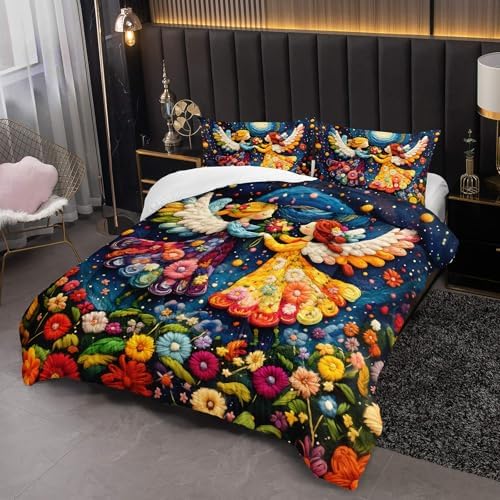 Colorful Fairytale Style Comforter Set for Kids，Galaxy Floral Girls Twin Bedding Set，with 1 Comforter with 2 Pillow Case，Fairytale Bedroom Decor Kids