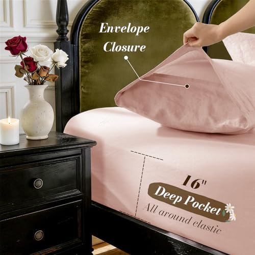 SONORO KATE 100% French Linen King Size Sheets Set,Natural Flax Bedding
