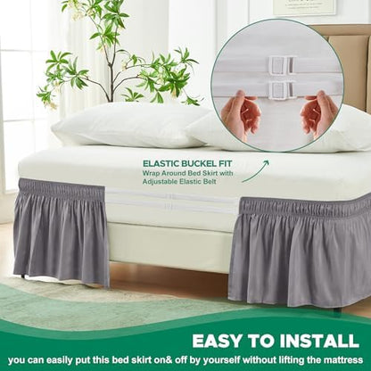 Wrap Around Bed Skirt Full Size 11" Drop-Elastic Dust Ruffle Silver Grey