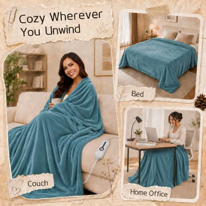 ReyyNio Electric Heated Blanket Full Size 72"x84", 10H Auto-Off, Teal