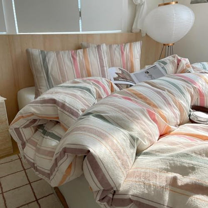 LifeTB Retro Striped Comforter Set Twin XL, Fluffy Soft Multicolor Stripes Pattern Printed Bedding Set, 3 Piece Striped Bed Comforter with 2 Pillowcases, Lightweight Farmhouse Bedding Comforter Set