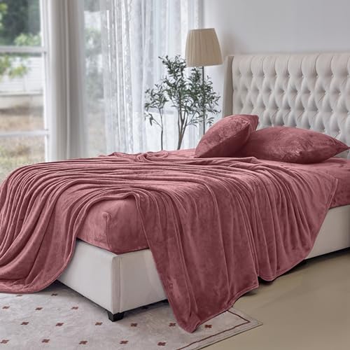 Elegant Comfort Luxuriously Soft 4-Piece Velvet Plush Flannel Sheet Set - Premium Quality - Cozy Warm, Anti-Static, Non Pilling Fuzzy Velvet Flannel Fleece Deep Pocket Sheet Set - Twin, Rose