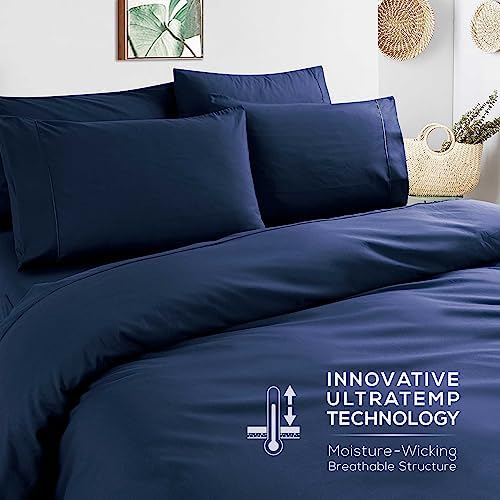 Mueller UltraTemp 6 PC Queen Sheet Set - Ultra-Soft Luxury Series, Cooling & Breathable Hotel Luxury Bed Sheets, Deep Pocket Wrinkle-Free Oeko-TEX, Navy