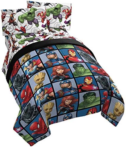 Jay Franco Marvel Avengers Team 4 Piece Twin Bed Set - Includes Reversible Comforter & Sheet Set - Super Soft Fade Resistant Polyester - (Official Marvel Product)