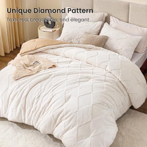EXQ Home Tufted Diamond Comforter Set King, 3 Pieces Bed Set,Beige