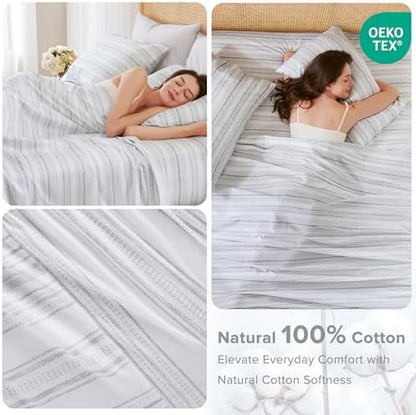 Comfort Spaces 100% Cotton Percale Sheets Full Size 4 Pcs, Good Vibes Grey