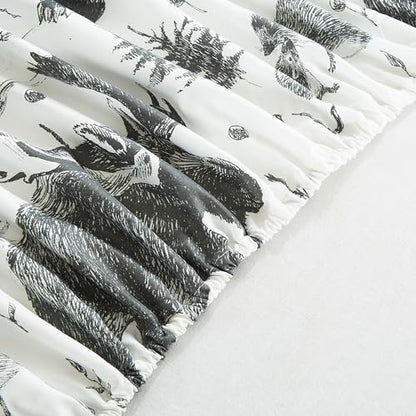 Chezmoi Collection 3-Piece Lodge Sheet Set Twin XL Size - White Gray Black Grizzly Bear Wolves Moose Pine Tree Mountain Printed Brushed Microfiber Lightweight Breathable Deep Pocket Bed Sheets