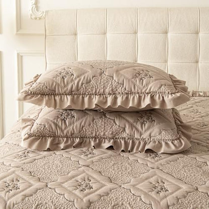 Sobrecamas Queen Elegantes,Queen Floral Quilt Set,Reversible Taupe Coverlet