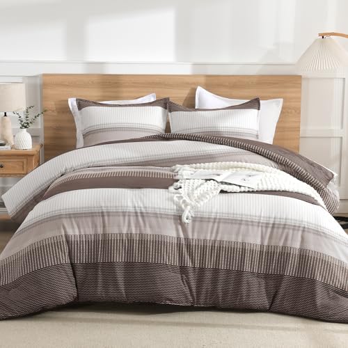 Litanika Chocolate Super King Comforter Set - 3 Pieces Stripe Bed Set