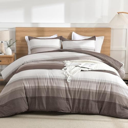 Litanika Chocolate Super King Plus Comforter Set - 3 Pieces Stripe Bed Set