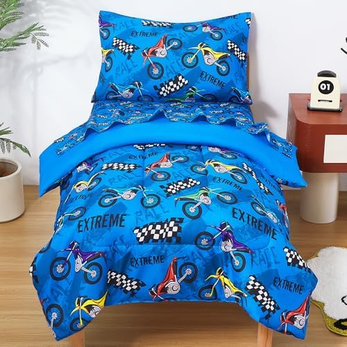 lasoftan Toddler Bedding Set, Toddler Bed Comforter Sets for Girls, Toddler Bed Set, Motorcycle Printed