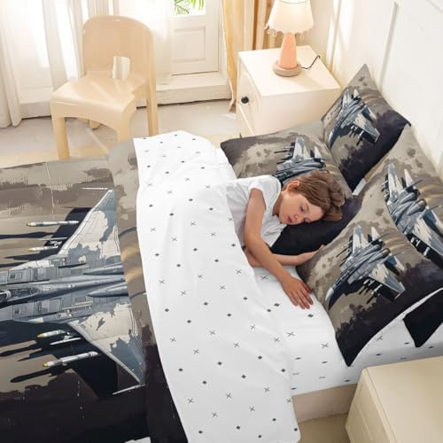 Erosebridal 7 Pcs Military Fighter Plane Comforter Set for Boys Queen Camouflage Aircraft Bedding Set for Kids Men Warplane Aviation Bed in A Bag with Sheets Airplane Bed Sets for Aviation Enthusiast