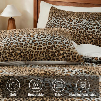 BEDELITE Faux Fur Queen Comforter Set Cheetah Print,Thick & Warm Comforter