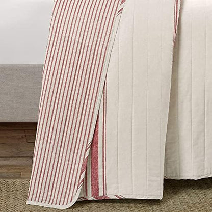 Lush Decor Farmhouse Stripe Reversible Cotton Quilt King Size 3 Piece Set Red - Farmhouse Bedding Set King Quilt - Striped Bedding