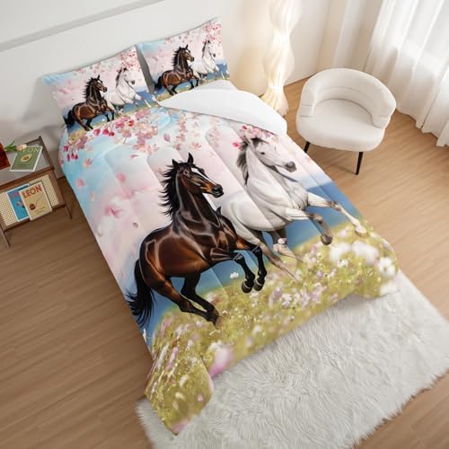 HOSIMA Horse Twin Comforter for Girls Western Bedding with 2 Pillowcases.