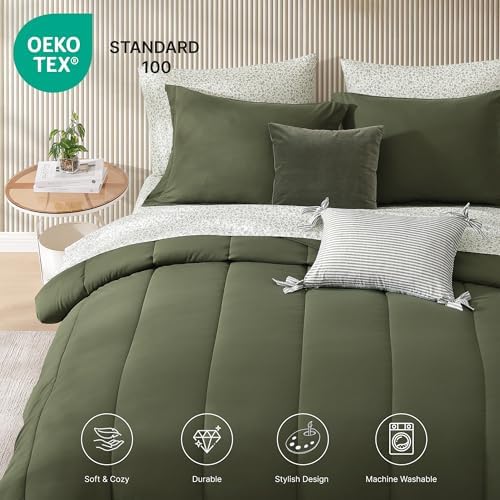King Size Comforter Set-7 Pieces Green Soft Bed in a Bag King Bedding Sets