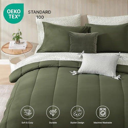 King Size Comforter Set-7 Pieces Green Soft Bed in a Bag King Bedding Sets