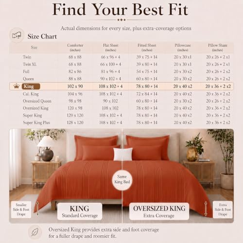 CozyLux King Size Comforter Set Burnt Orange- 7 Pieces Bed in a Bag