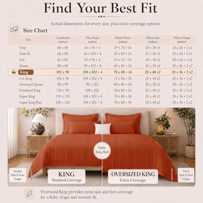 CozyLux King Size Comforter Set Burnt Orange- 7 Pieces Bed in a Bag