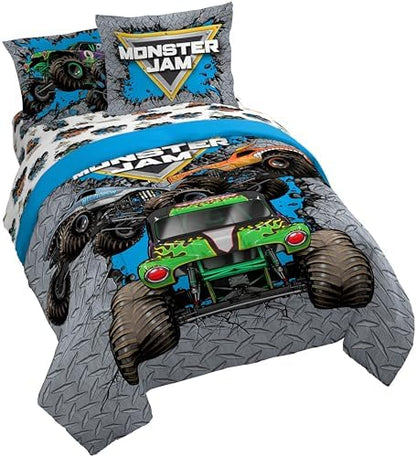 Monster Jam Queen Comforter Set 7 Piece Kids Bedding for Boys, Gray