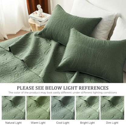 akkialla 118"x106" Olive Green California King Quilt Set, Oversized Floor-Length Bedspread, Modern Coin Pattern Microfiber Coverlet, 3-Piece All Season Bedding with 2 Pillow Shams