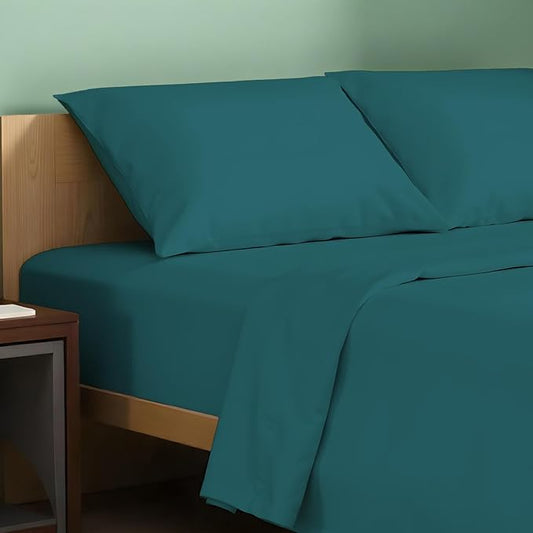 TEXAS LINEN CO. 100% Organic Cotton Sheets Twin XL Size - 3 PC Organic Cotton Twin XL Size Percale Weave Sheet Set, Soft, Cooling, Crisp & Breathable, 16" Deep Pocket Hotel Quality Bedding Set - Teal