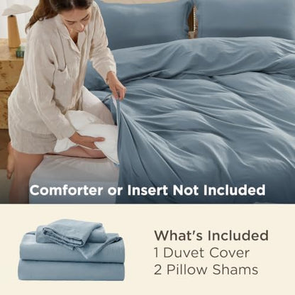 Bedsure Prewashed Cal King Duvet Cover, Cotton-Like Bedding Set, Dusty Blue