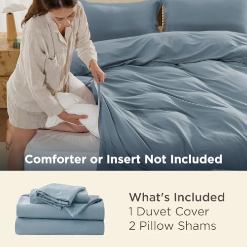 Bedsure Prewashed Duvet Cover Queen, Cotton-Like Bedding Set, Dusty Blue