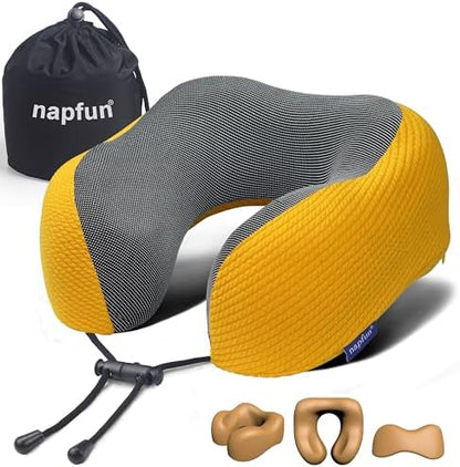 napfun Neck Pillow for Travel, Memory Foam Airplane Pillow, Yellow