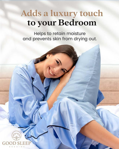 Set of 4 Pillow Cases Queen Standard,800 TC 100% Egyptian Cotton, Great for Hair & Skin Care,Silky Soft Sateen Weave Pillow Covers for Bed Pillow,Improves Sleep Quality, 4" Hem Pillowcases,Light Blue