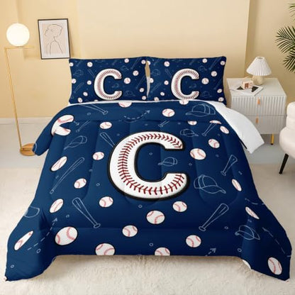BSNTHO Alphabet Print King Size, Comforter Set Baseball Kids Comforter 3Pcs