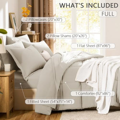 CozyLux Full Size Comforter Sets, 7-Piece Bed in a Bag, Beige
