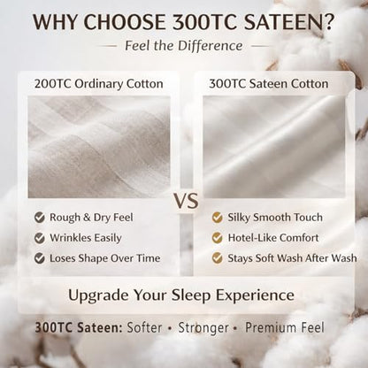Bedbay 100% Cotton Striped Duvet Cover Set Queen Size, Warm Apricot Bedding Set, 100% Cotton Sateen, Silky Soft Cozy 3 Piece Duvet Cover for All Seasons