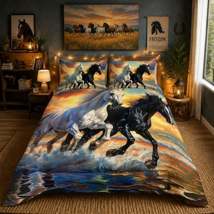 Nttopship Horse Comforter Set King Size 3 Pcs,Horses Animal 3 Pcs Bedding for Adults, Horse Theme Bedding Set,3D Wild Animal Room Decor with 2 Pillowcases