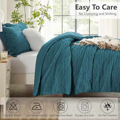 Homelike Moment Fleece King Comforter Set Blue, Fluffy Bed Set 3 Piece