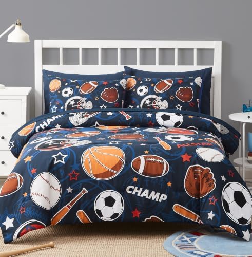 Boys Full Size Bedding Set - 7 Pieces Sports Bedding Full Comforter Sets