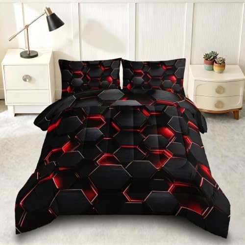 Hexagonal Geometric Comforter Set Twin Size with 2 Pillowcases.