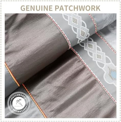Bedduvit Luxurious Silky 7 Piece Queen Comforter Set - Soft Jaquard Floral Patchwork Design Comforters Queen Size, Silver Gray Down Alternative Bedding Set with Bed Skirt, Shams and Decorative Pillows