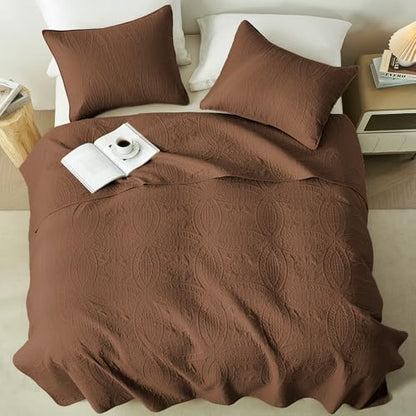akkialla Full/Queen Quilt Bedding Set,Brown Ultrasonic Quilt Set,Lightweight Soft Bedspread Coverlet,Modern Style Coin Pattern Bed Cover for All Seasons,3 Piece(1 Quilt,2 Pillow Shams)