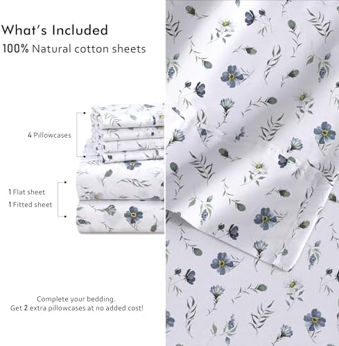 RUVANTI 100% Cotton California King Sheet Set, Percale Sheets, Coastal Blue