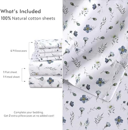 RUVANTI 100% Cotton California King Sheet Set, Percale Sheets, Coastal Blue